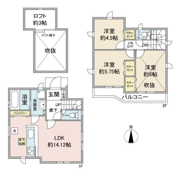 小平市仲町の新築一戸建の間取り画像
