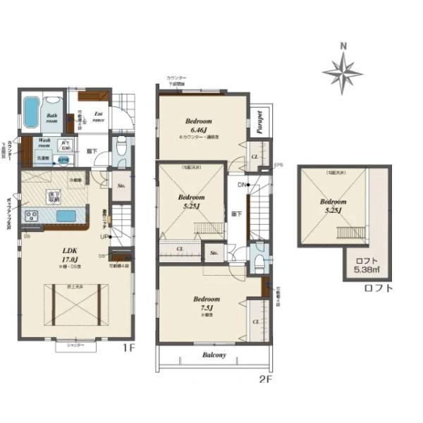小平市学園西町２丁目の新築一戸建の間取り画像