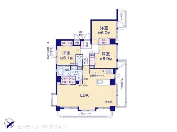 グリーンキャピタル新小岩６Fフルリノベの間取り画像
