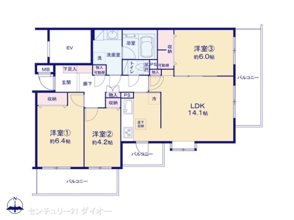 新小岩親水公園パークホームズリノベの間取り画像