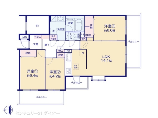 新小岩親水公園パークホームズリノベの間取り画像