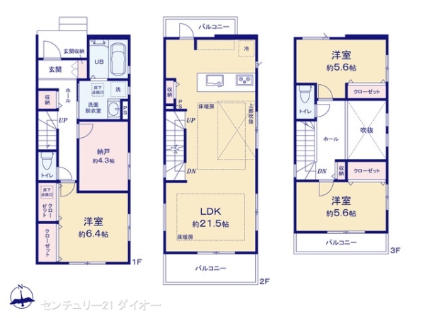 江戸川区鹿骨2丁目の新築一戸建の間取り画像
