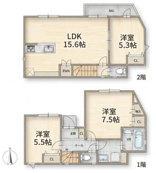 葛飾区細田５丁目の新築一戸建の間取り画像