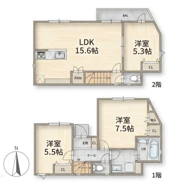葛飾区細田5丁目の中古一戸建の間取り画像