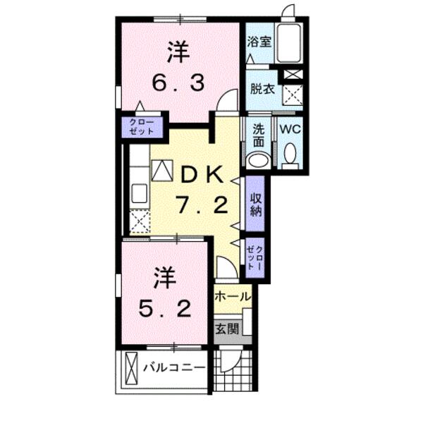 熊本市東区錦ケ丘のアパートの間取り画像