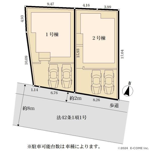 八王子市長沼町の新築一戸建の区画図画像