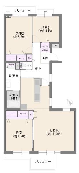 南大沢学園五番街2号棟 3階の間取り画像