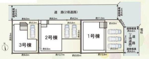 豊橋市北島町第2　3号棟の全体区画図画像