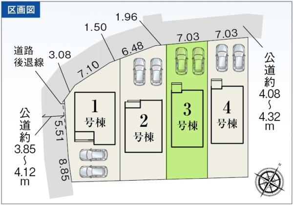 豊川市御津町上佐脇58期　3号棟の全体区画図画像