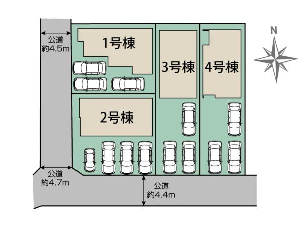 豊橋市西高師町沢向　2号棟の全体区画図画像