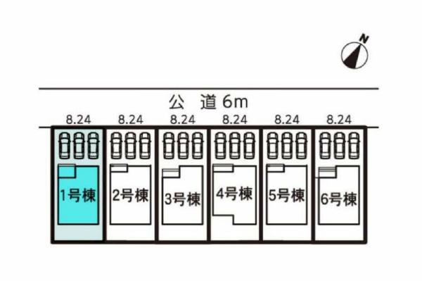 豊橋東脇4丁目第1期 1号棟の全体区画図画像