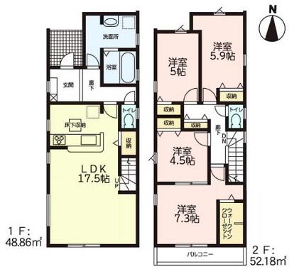 豊橋市中岩田3丁目59期　1号棟の間取り画像