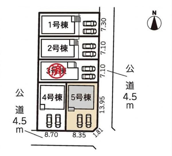 豊橋市芦原町58-2期　5号棟の全体区画図画像