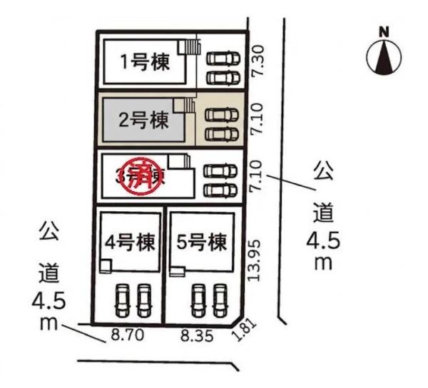 豊橋市芦原町58-2期　2号棟の全体区画図画像