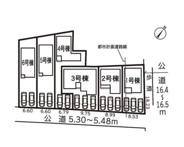 豊川市中条町59期　1号棟の全体区画図画像