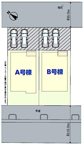 成田市　玉造３（５丁目）　全２棟　Ａ棟の全体区画図画像