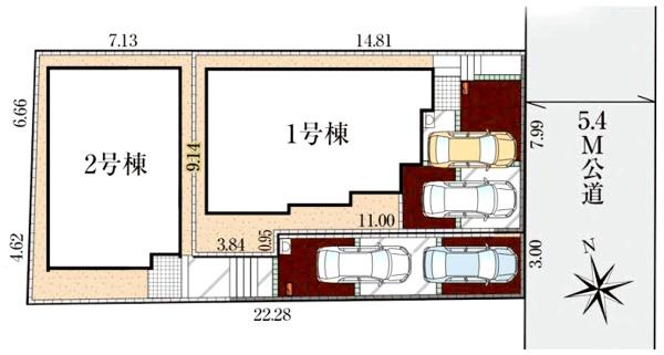 グラファーレ四街道市つくし座２丁目　３期全２棟１号棟の区画図画像