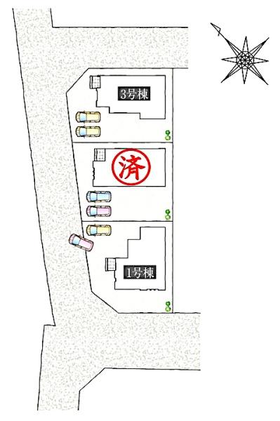 四街道市　吉岡　全３区画　３号棟の全体区画図画像