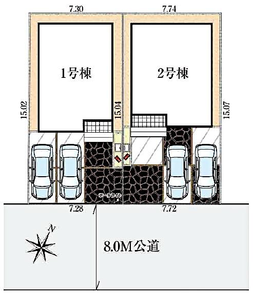 グラファーレ　四街道市千代田５期全２棟１号棟の全体区画図画像