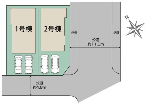 四街道市　旭ケ丘４丁目・３期・全２棟・１号棟の区画図画像