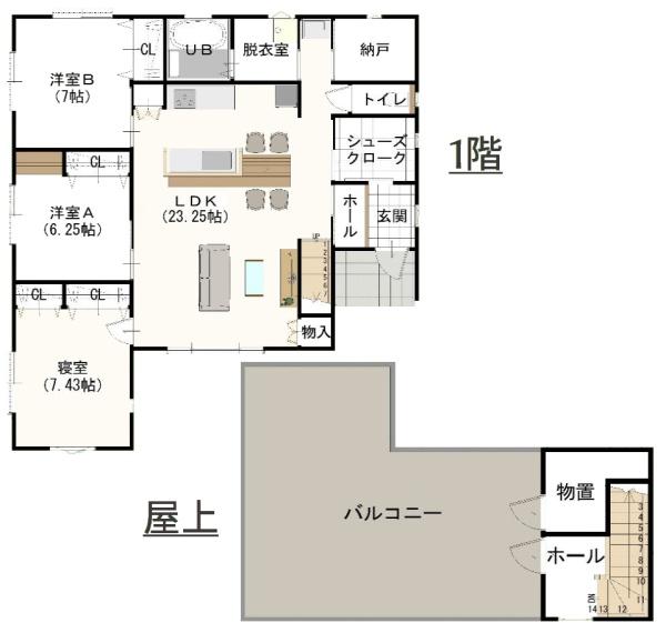 スカイヴィレッジ川場（東金市川場）全８区画・１号棟の間取り画像