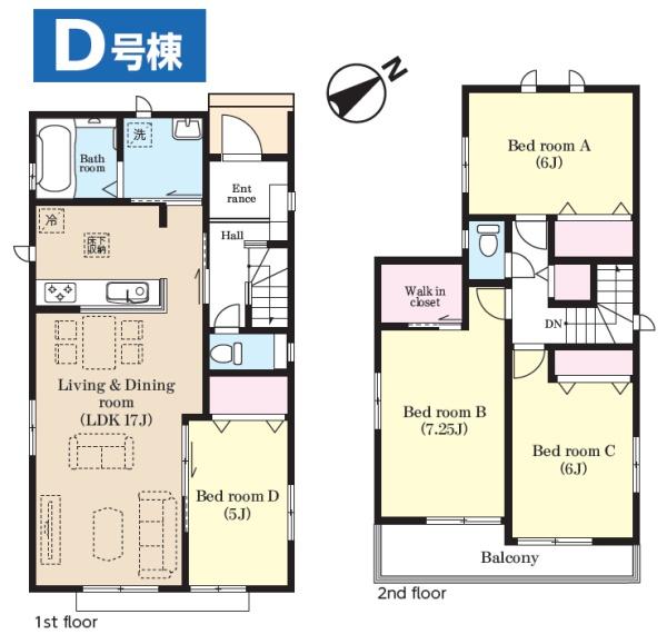 成田市　美郷台　全５棟　Ｄ号棟の間取り画像