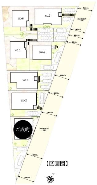 ライフベース　富里市　七栄　全７区画　７号棟の全体区画図画像