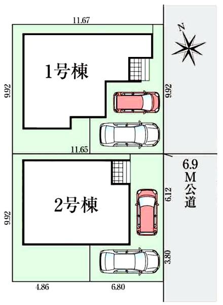 グラファーレ　佐倉市　石川４期　全２棟　１号棟の全体区画図画像