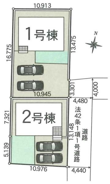クレイドルガーデン八街市八街ほ・第１５・全２棟・１号棟の全体区画図画像