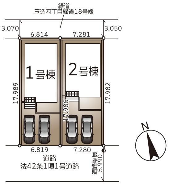 クレイドルガーデン成田市玉造　第13　全２棟　２号棟の全体区画図画像