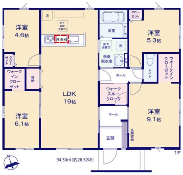 富里市　御料　１期　全３棟　１号棟の間取り画像