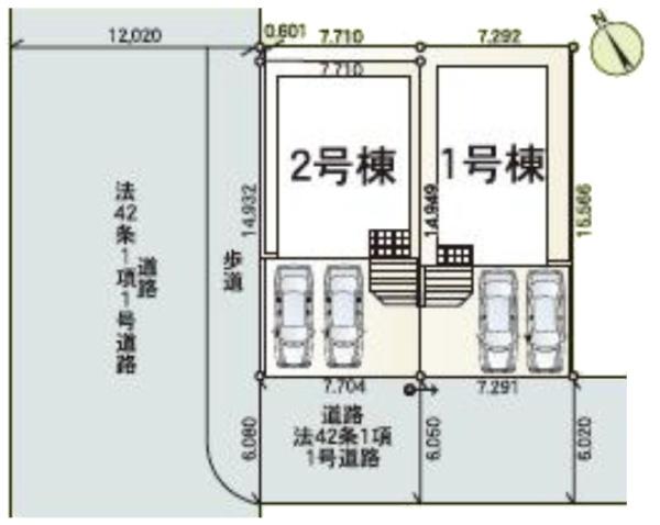 クレイドルガーデン酒々井町東酒々井第16全2棟1号棟の全体区画図画像