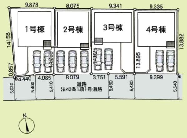 クレイドルガーデン　成田市本城　第21・全4棟・３号棟の全体区画図画像