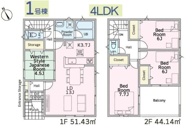 クレイドルガーデン　酒々井町東酒々井第１７全２棟１号棟の間取り画像