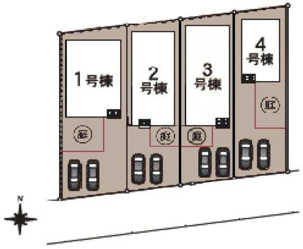 クレイドルガーデン八街市八街ほ 第16全4棟3号棟の全体区画図画像