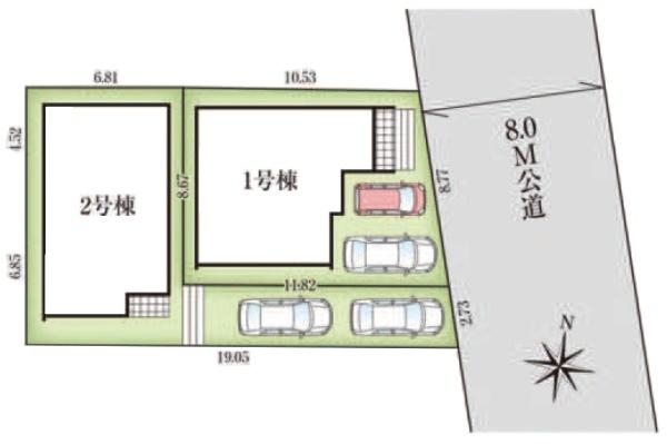 グラファーレ　佐倉市宮前１１期全２棟１号棟の全体区画図画像