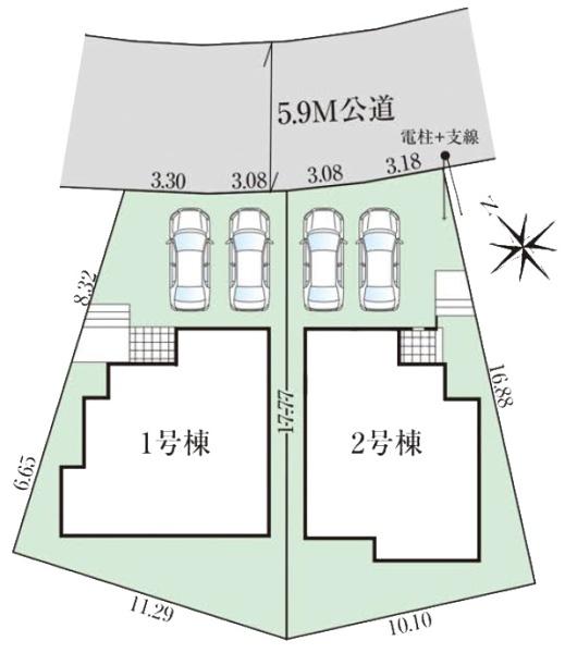 グラファーレ 成田市吾妻1丁目8期全2棟1号棟の全体区画図画像