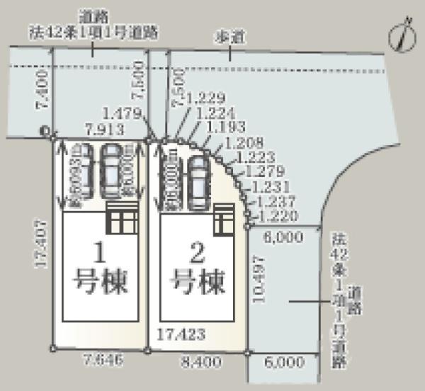 クレイドルガーデン成田市吾妻　第１４・全２棟・２号棟の区画図画像