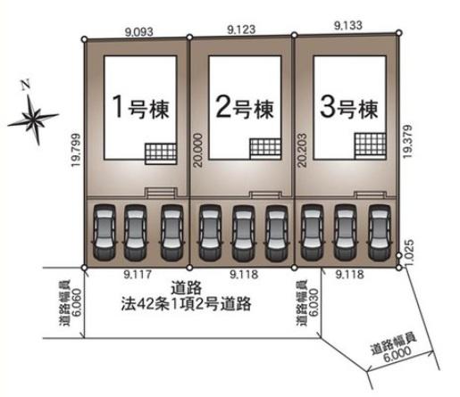 八街市榎戸 第1 全3棟 3号棟の全体区画図画像