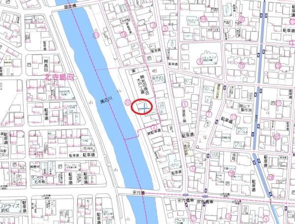 浜松市中央区木戸町　古家付き土地　1860万円の現地案内図画像