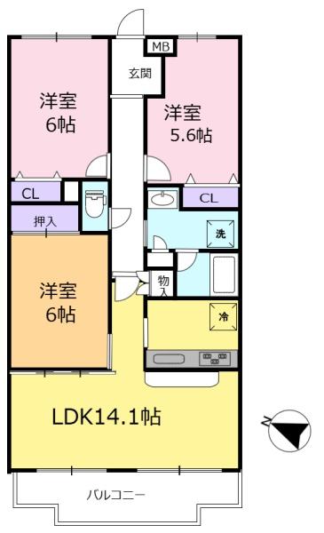 生駒市俵口町のマンションの間取り画像