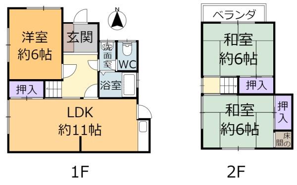 生駒市俵口町の中古テラスハウスの間取り画像