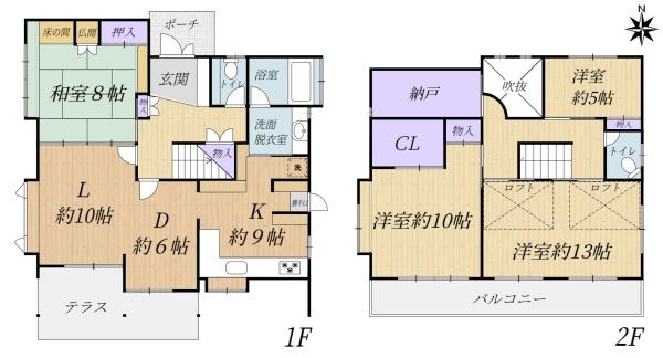 奈良市富雄北3丁目　中古一戸建の間取り画像