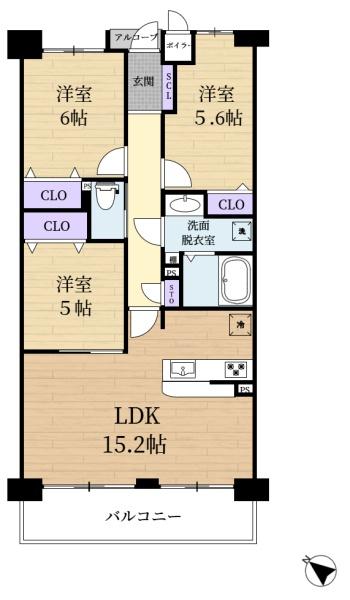 ラウンドヒルズ生駒Ｂ棟の間取り画像