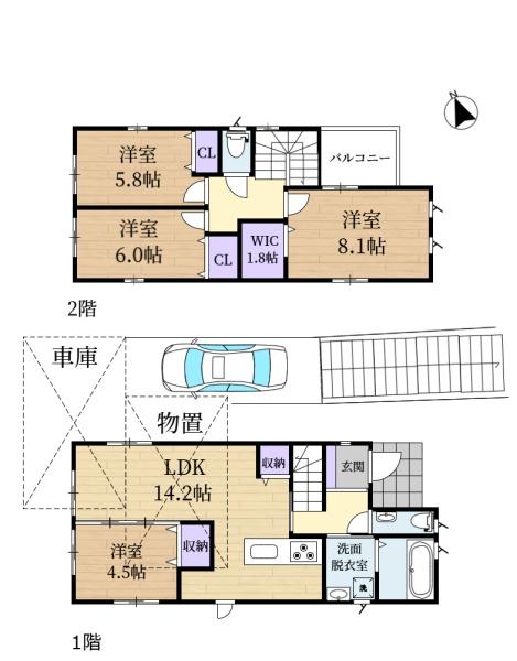 生駒市小平尾町の中古一戸建の間取り画像