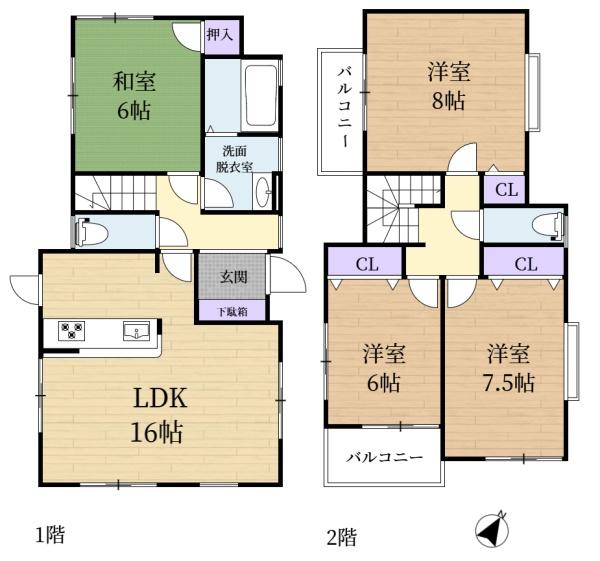 生駒市上町の中古一戸建の間取り画像