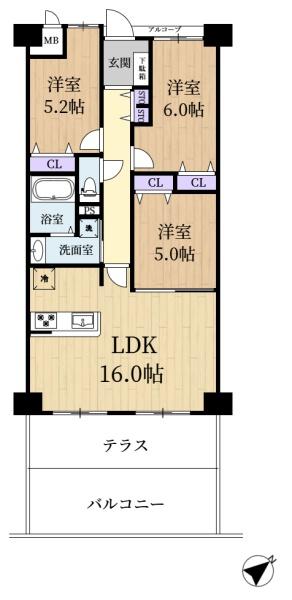 ヴェルナール富雄2番館の間取り画像