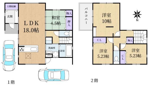 奈良市富雄北3丁目　中古一戸建の間取り画像