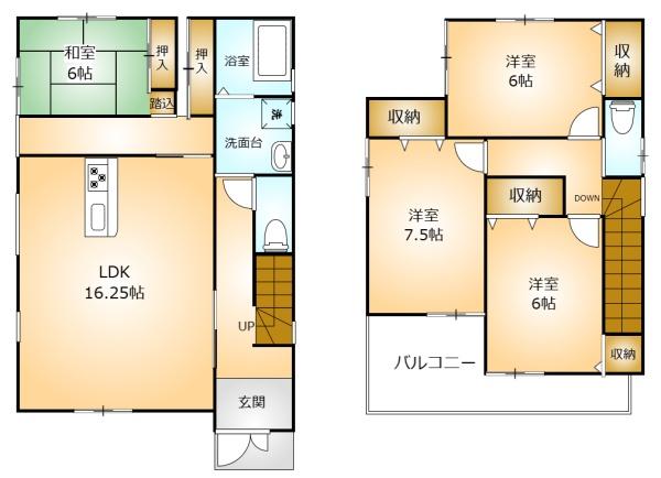 生駒郡斑鳩町龍田北2丁目の中古一戸建の間取り画像