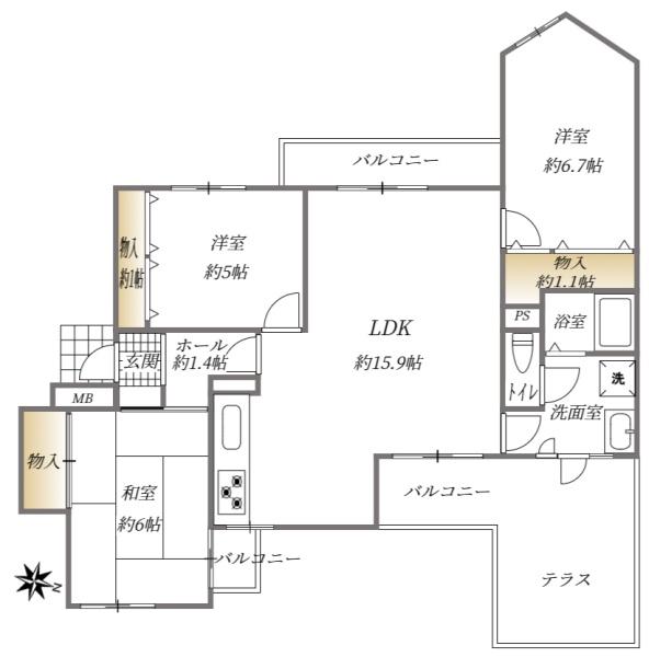 東峰マンション竹下の間取り画像